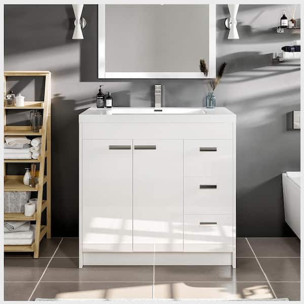 Lugano 36 in. Single Sink White Bath Vanity with White Acrylic Top (Assembled)