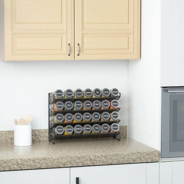 Adrinfly 4 Shelf Black Wall-Mount Spice Rack Organizer-28 Jars, 13.4 in. W x 10.8 in. H