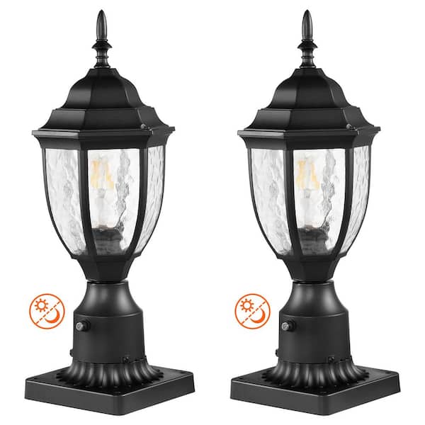 2 PCs Dusk to Dawn Outdoor Lamp Post Light Fixture 16.93 in. Pole Pier Mount (Black)