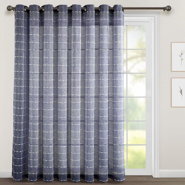HOMEBOUTIQUE Farmhouse Textured 115 in. W x 84 in. L Grommet Sheer Window Curtain Panel in Navy Single