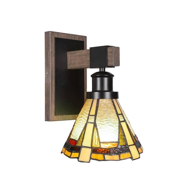 Unbranded Richmond 1-Light Matte Black and Painted Distressed Wood-look Metal Wall Sconce