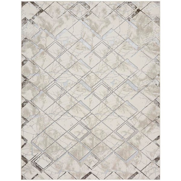 Glam Ivory Grey 7 ft. x 10 ft. Abstract Contemporary Area Rug