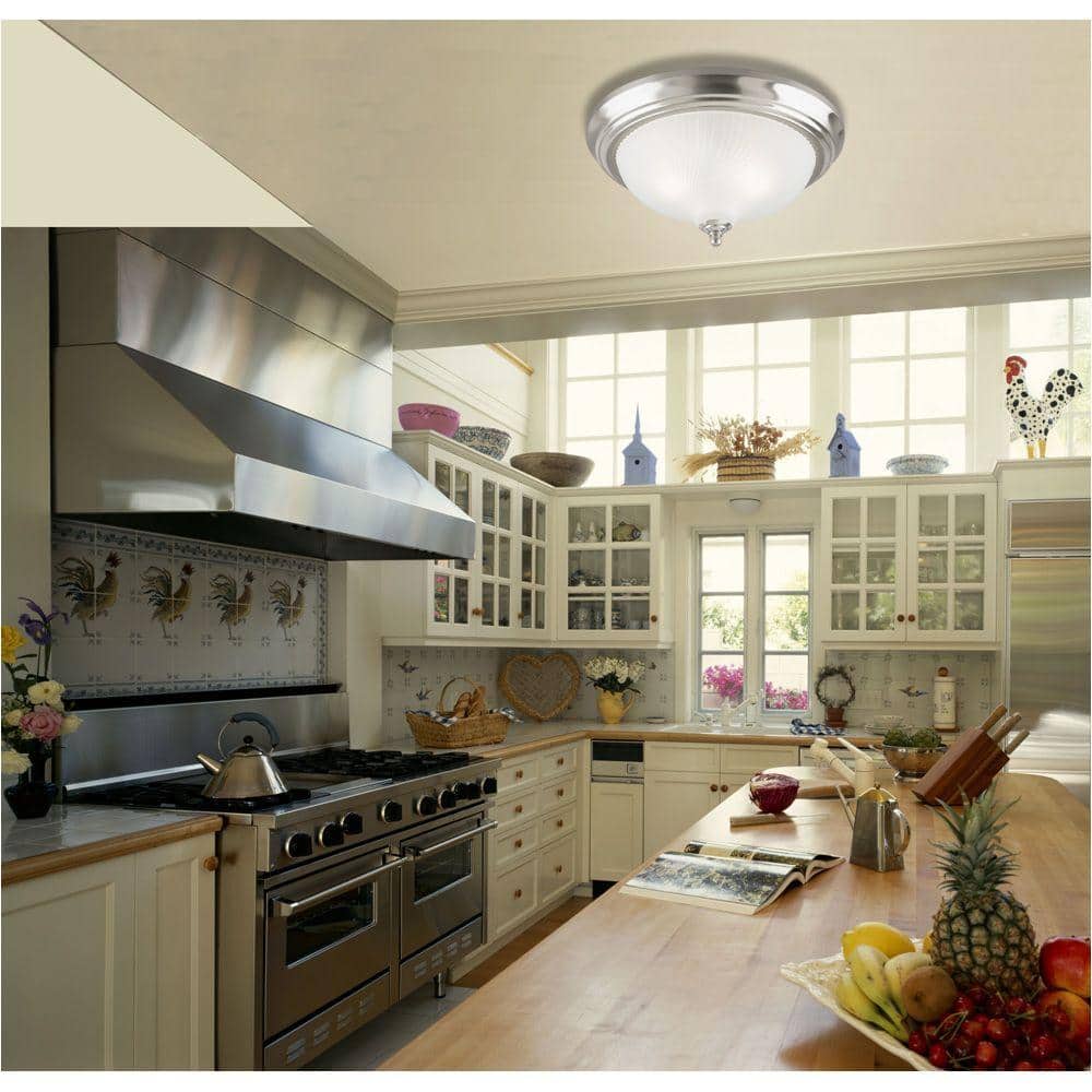 13" Brushed Nickel and Frosted Glass Flush Mount Ceiling Light