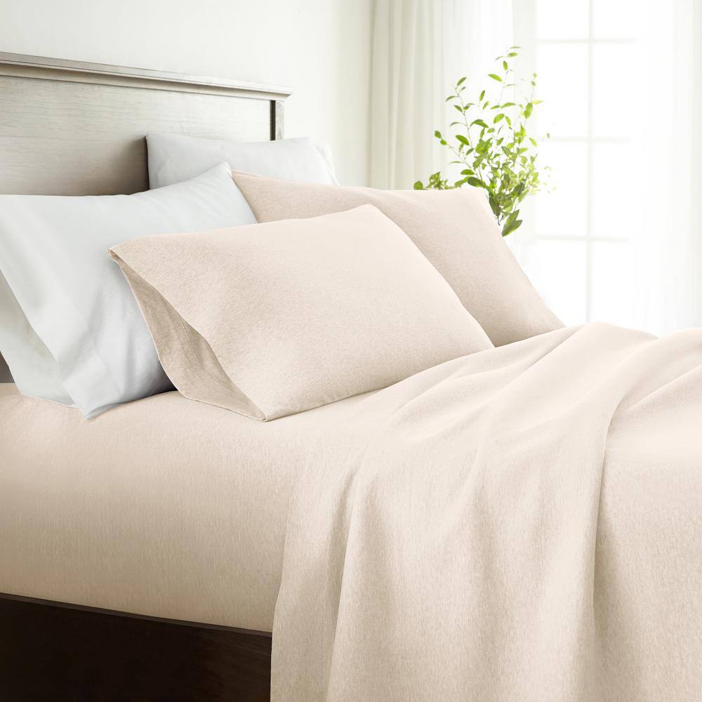 Twin XL Oatmeal Cotton Jersey Knit Bedding Set