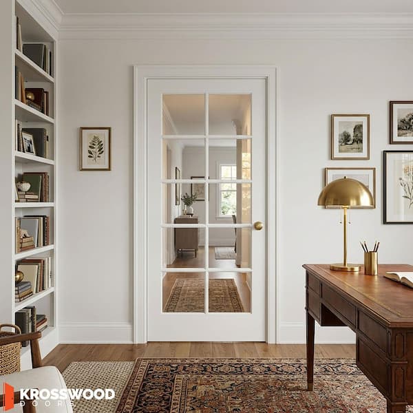 30in. x80in. 10-Lite Right-Hand Clear Glass MDF Primed Single Assembly Required Interior Door Kit w/ Quick Assemble Jamb