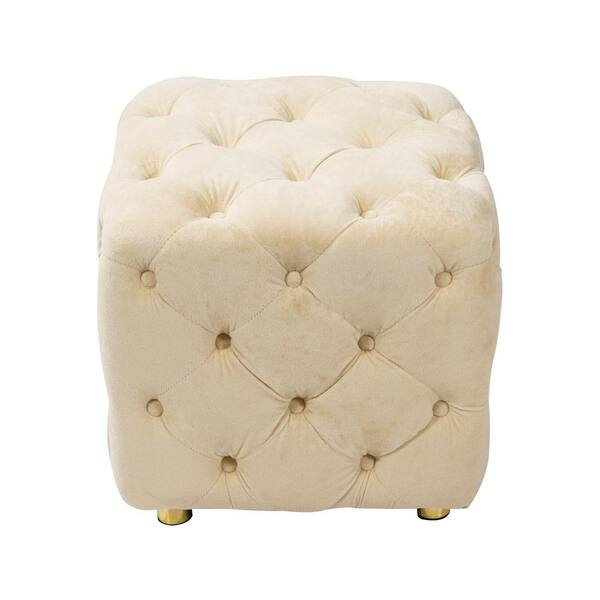 Oikiture Storage Ottoman Blanket Box Linen Fabric Arm Foot Stool Couch  Large Beige 1EA