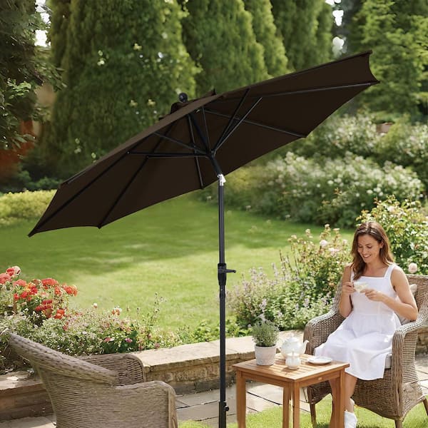 9 foot patio umbrella Garvee 9' Outdoor Umbrella, Outdoor Table Market Umbrella with Push Button Tilt, Crank, 8 Ribs, UV Waterproof for Garden, Deck, Pool or poolside setup with this premium 9 ft Commercial-Grade 9-Ft Patio Umbrella with