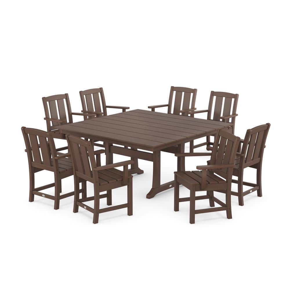Mission 9-Piece Farmhouse Trestle Plastic Square Outdoor Dining Set in Mahogany price history on PriceWatchPro