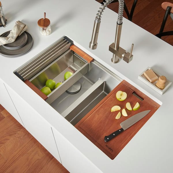 Roma Pro 33 in. Undermount 50/50 Double Bowl 16-Gauge Stainless Steel Workstation Kitchen Sink with Rounded Corners