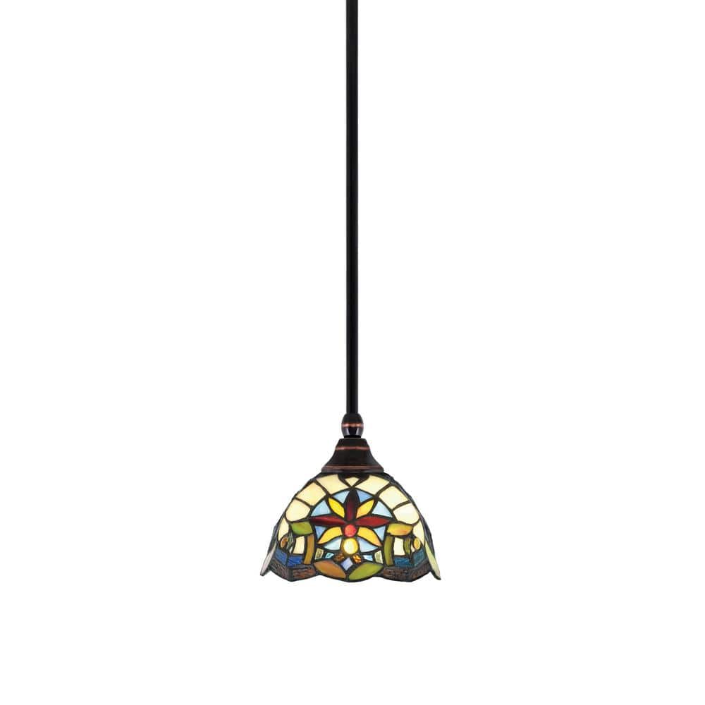 Sparta 100-Watt 1-Light Black Copper Mini Pendant Light with Earth Star Art