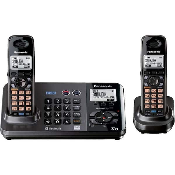 Panasonic DECT 6.0+ 2 Line Cordless Phone with Digital Answering System, 2 Handsets, and Bluetooth