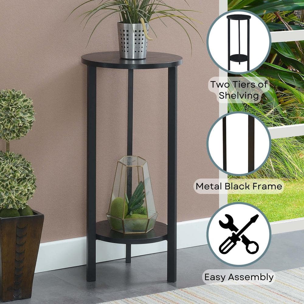 Modern Graystone 31" Black 2-Tier Metal & Particleboard Plant Stand