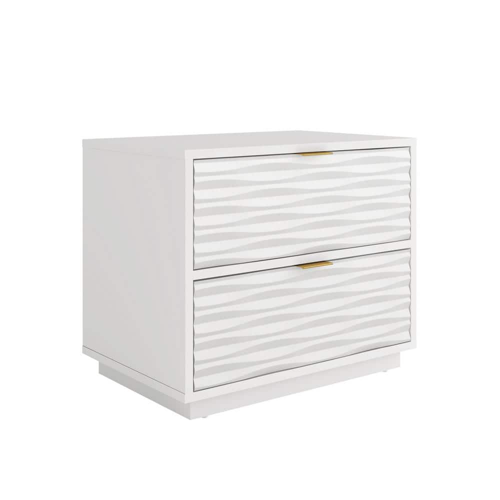 Coastal Wave White Engineered Wood Nightstand with Gold Hardware