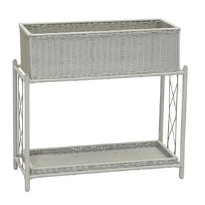 Gray Rectangular Resin Wicker Outdoor Side Table with 2-Shelves