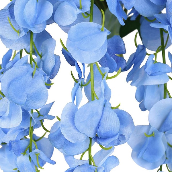 LIVING LUXURY 24 in. Blue Artificial Wisteria Flower Stem Hanging