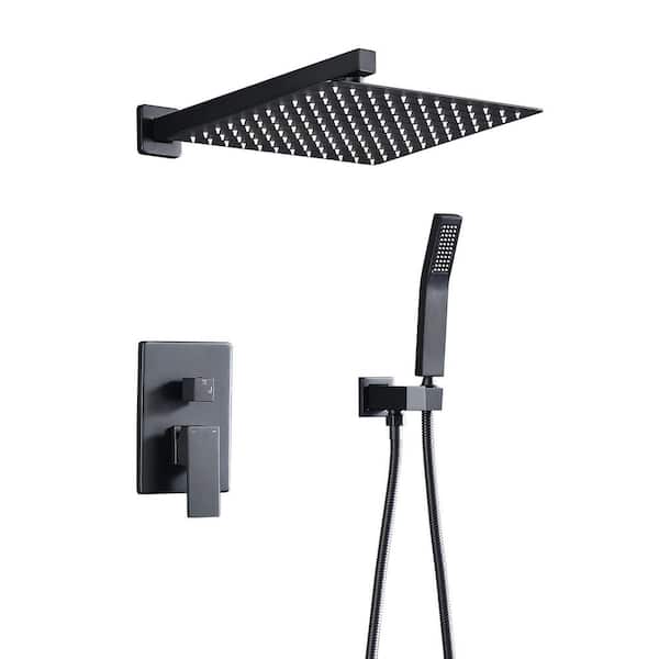 Satico 1-Spray Patterns with 2.5 GPM 12 in. Wall Mount Fixed Shower Head with Deluxe Rain Mixed Shower Set in Matte Black