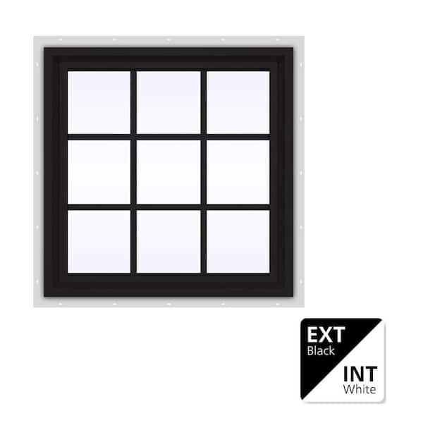 36 in. x 36 in. V-4500 Series Black FiniShield Vinyl Fixed Picture Window with Colonial Grids/Grilles