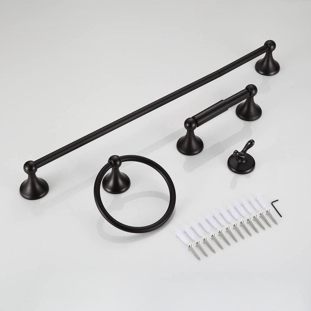 Oil-Rubbed Bronze 4-Piece Bathroom Hardware Set with Adjustable Towel Bar