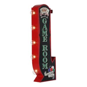 Vintage Game Room Off the Wall LED Iron Metal Marquee Sign, Decorative Sign - 25 in. H x 8.25 in. L x 3 in. D