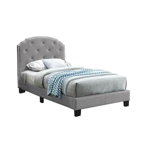 Button Tufting Design Platform Twin Bed in Light Grey