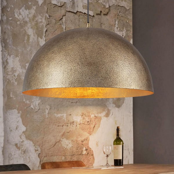 Rennnsan Nicholas 1-Light Antique Dark Silver Orange Peel Art Paint Oversized lsland Dome Pendant Light