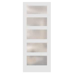 32 in. x 80 in. 5-Lite Satin Etched Glass Solid Core Primed Wood MDF Interior Door Slab