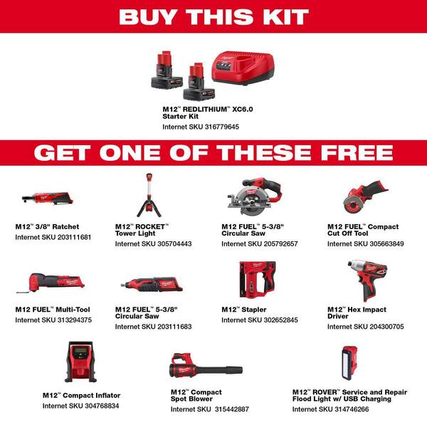 Milwaukee M12 12-Volt Lithium-Ion Starter Kit with Two 6.0 Ah Battery Packs and Charger