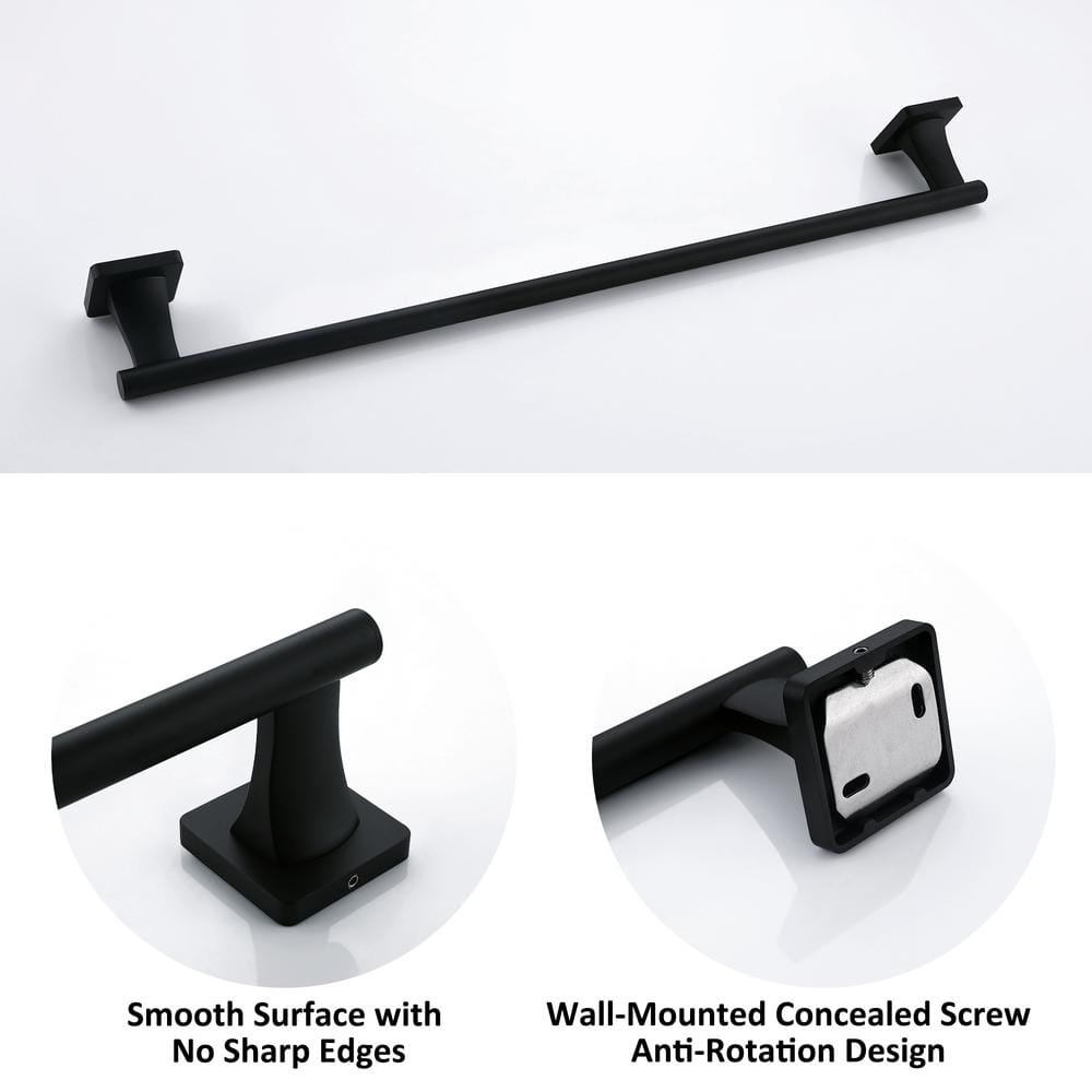 24-inch Matte Black Aluminum Wall Mounted Towel Bar