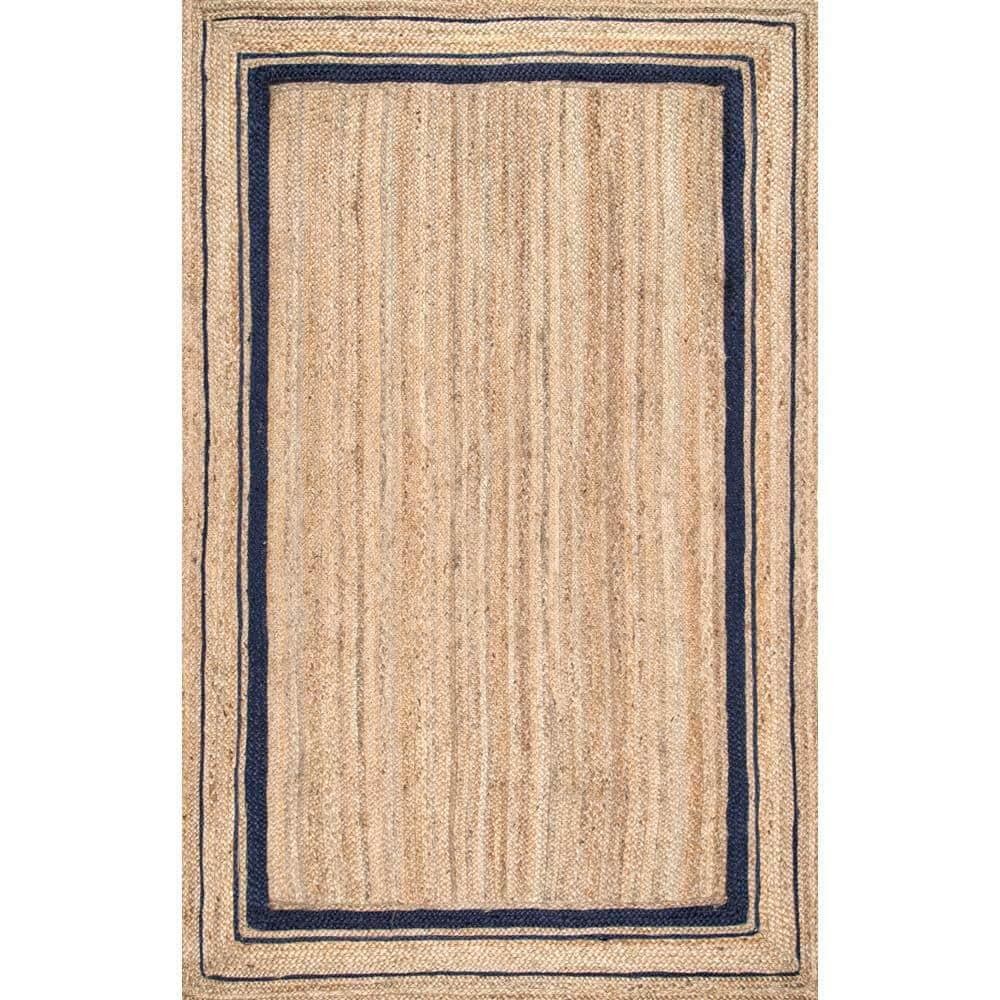 Navy Jute Rug, Geometric Jute Rug, Heavy Duty Area Rug, Natural