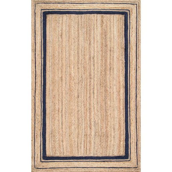 nuLOOM Rikki Braided Border Jute Navy 10 ft. x 14 ft. Area Rug