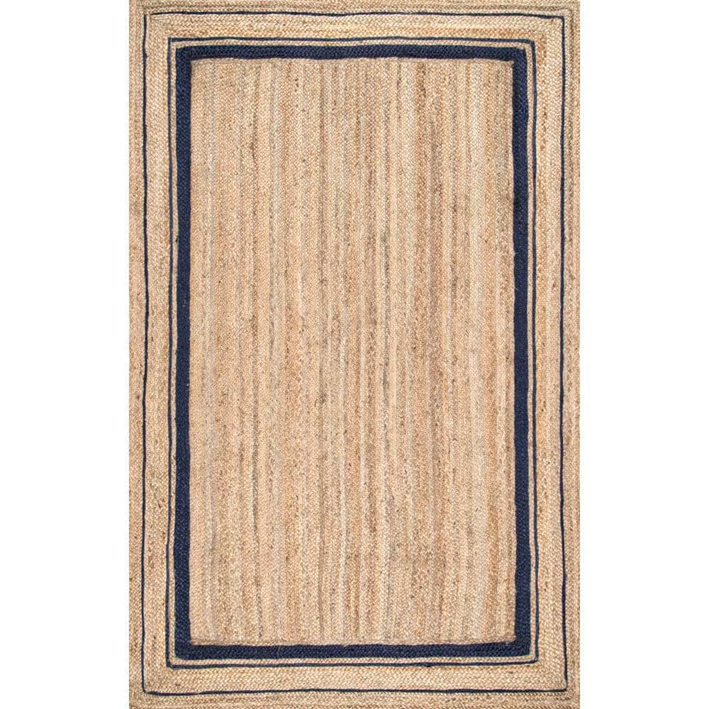 Navy and Natural Braided Jute Reversible Area Rug