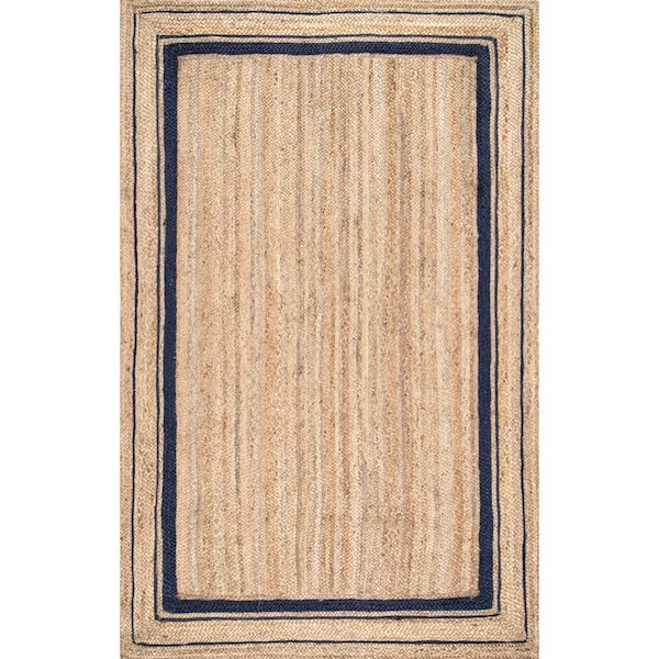 Rikki Braided Border Jute Navy Doormat 3 ft. x 5 ft. Area Rug