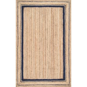 Rikki Braided Border Jute Navy 6 ft. x 9 ft. Area Rug