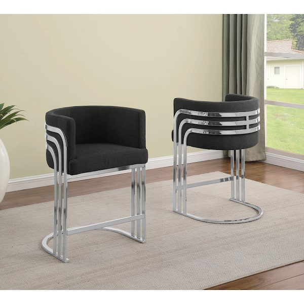 Best Quality Furniture Auron 24 in. Black Low Back Metal Frame Counter Stool with Teddy Fabric Set of 2