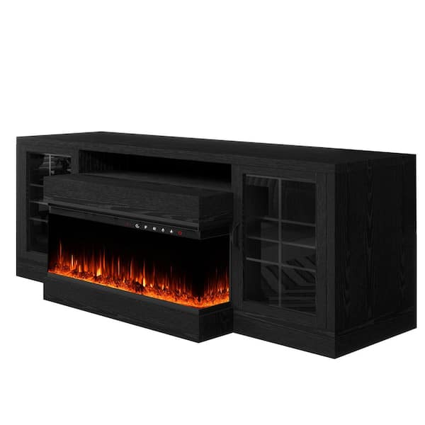 60 in. Freestanding 3-Sided Electric Fireplace TV Stand in Black, Farmhouse Entertainment Center for TVs up to 75"