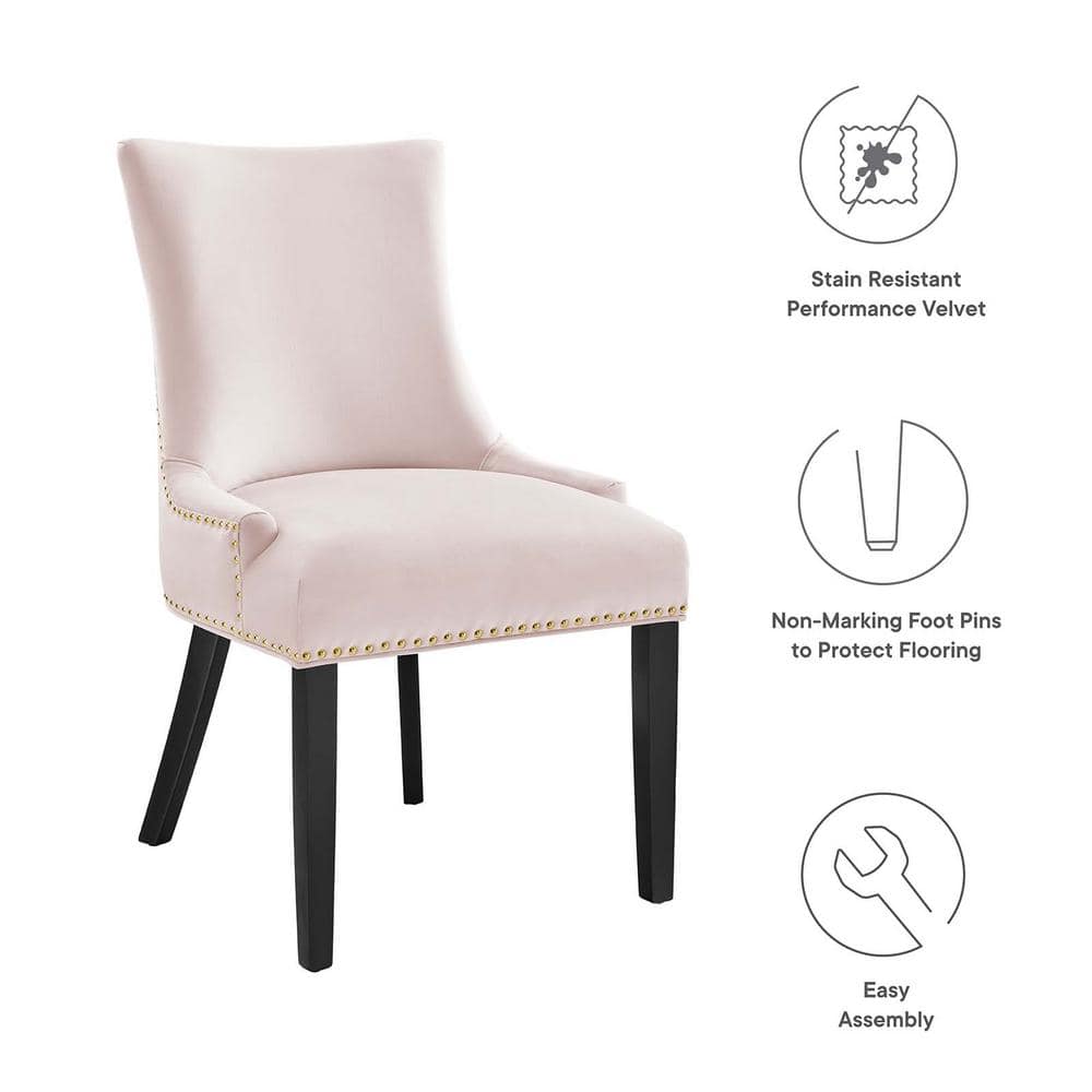 Pink Velvet Upholstered Dining Chairs with Wood Legs