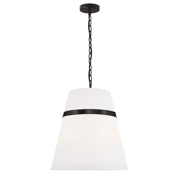 Dainolite Symphony 3-Light Matte Black Pendant with White Fabric Shade