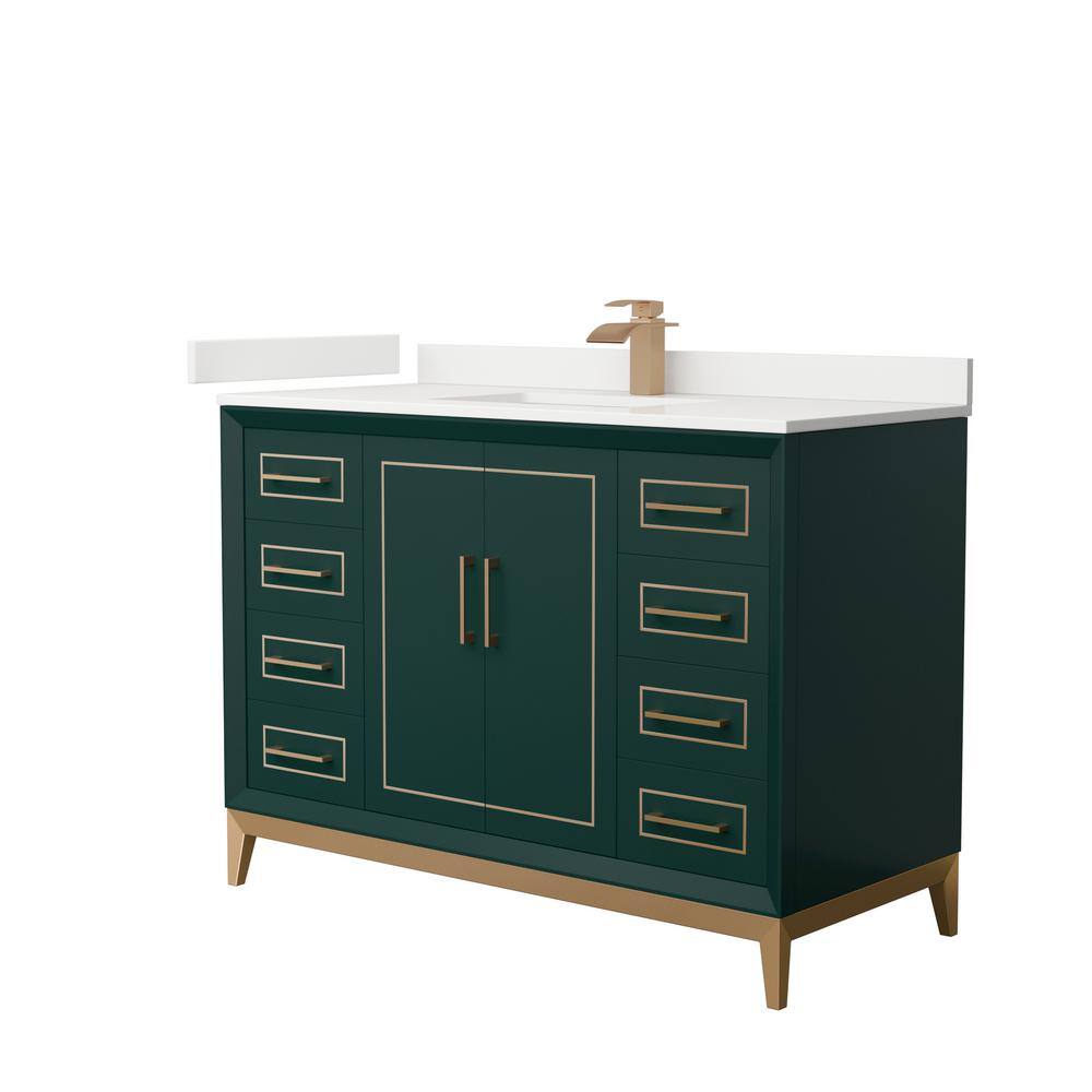 Wyndham Collection Marlena 48 in. W x 22 in. D x 35.25 in. H Single Bath Vanity in Green with White Quartz Top, Green with Satin Bronze Trim -  840193373501