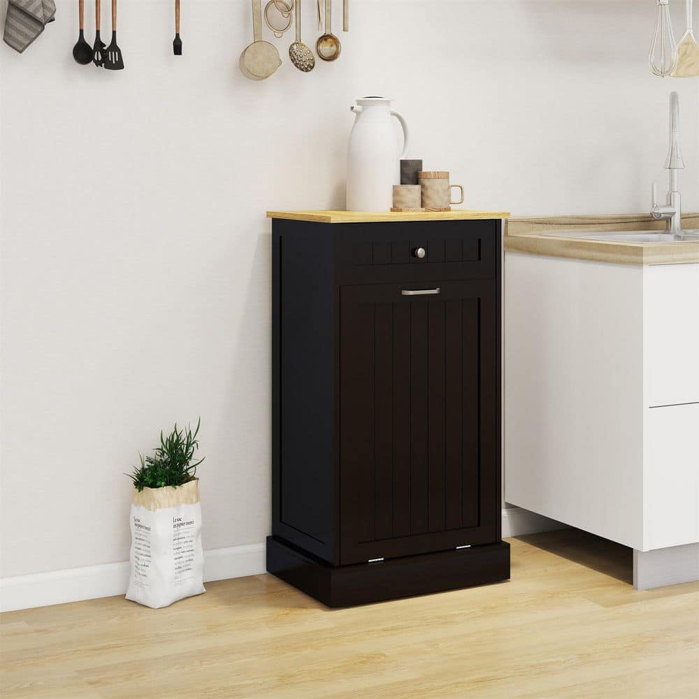 Black 35.62 in. H Storage Cabinet Laundry Sorter with 1 Drawer,One-Compartment Tilt-Out Cabinet Kitchen Trash Cabinet price history on PriceWatchPro