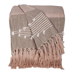 Ideal 50 in.  x 60 in.  Coffee Grey Cotton Slub Throw for a Cozy and Warm Feeling