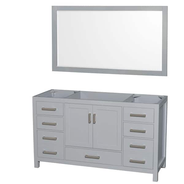 Wyndham Collection Sheffield 59 in. W x 21.5 in. D x 34.25 in. H Single Bath Vanity Cabinet without Top in Gray with 58" Mirror