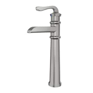 Single Handle Vessel Sink Faucet with Supply Lines in Brushed Nickel
