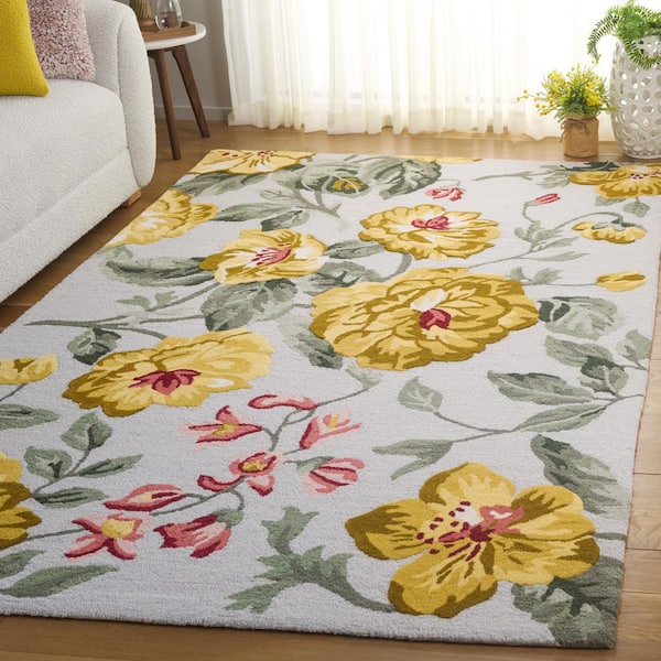 Jardin 6 ft. x 6 ft. Gold/Sage Floral Leaves Square Area Rug