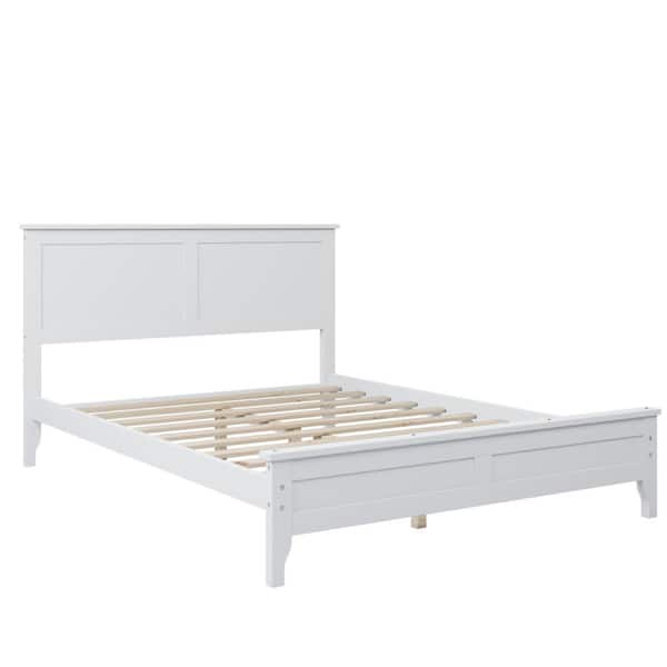 Benjara Grant Classic White Wood Frame Full Platform Bed with Slats and Headboard