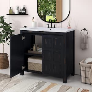 36 in. W x 18 in. D x 34 in . H Wood Frame Bath Vanity in Retro Espresso with Cultured Marble Top and Cabinet