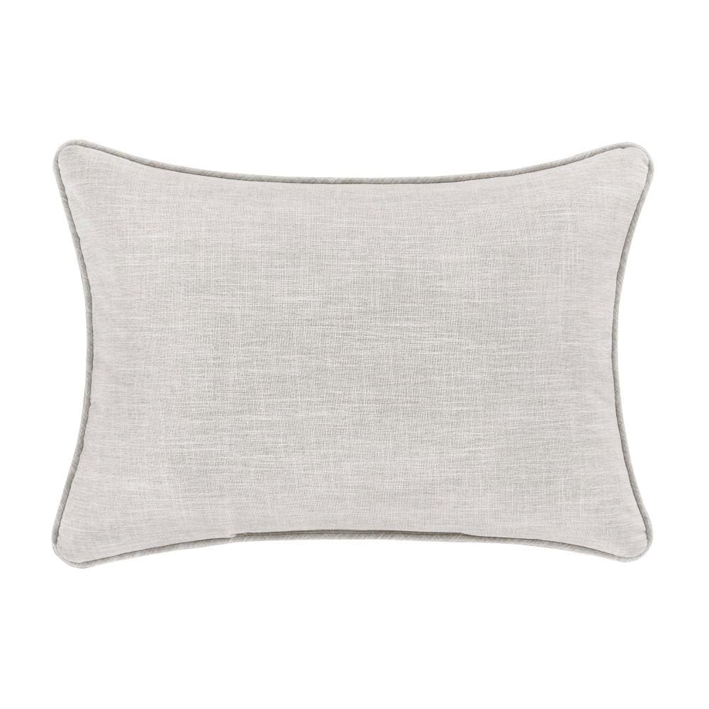 Beige Embroidered Faux Linen Rectangular Throw Pillow