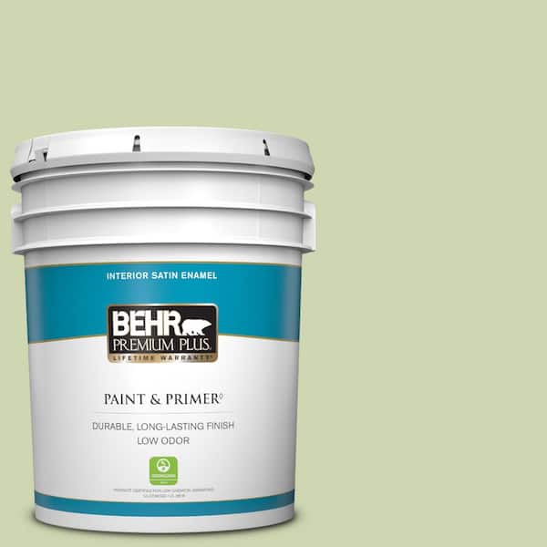 BEHR PREMIUM PLUS 5 gal. #M360-3 Avocado Whip Satin Enamel Low Odor Interior Paint & Primer
