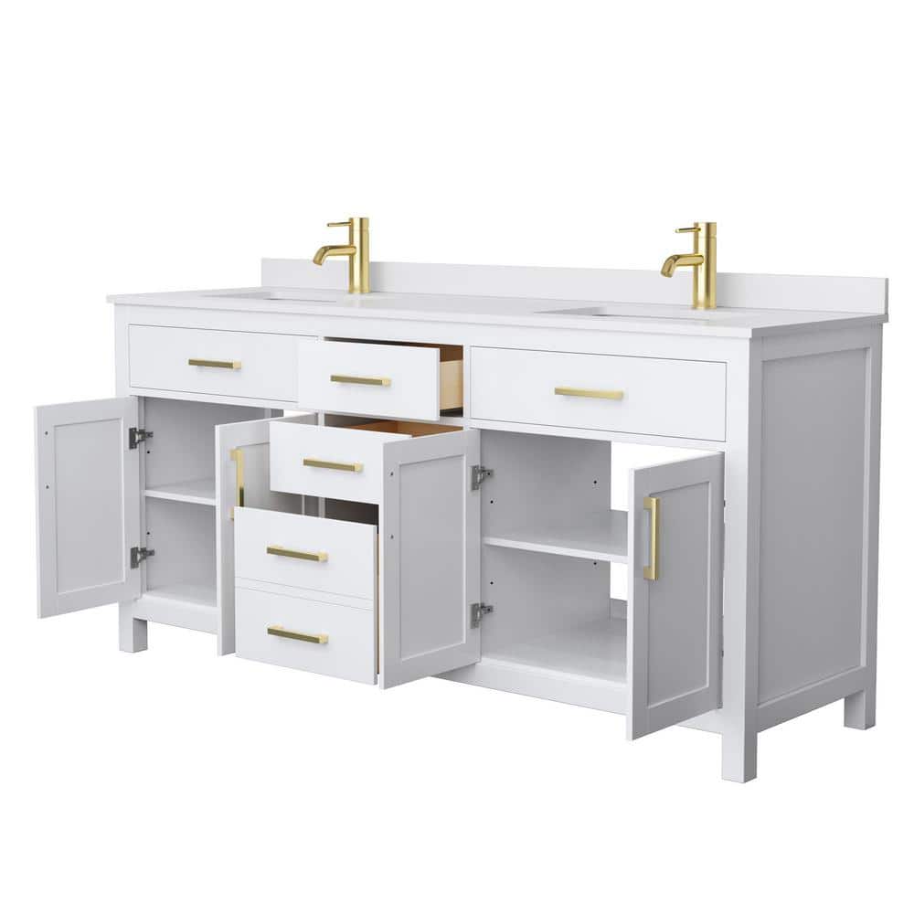 Beckett 72" White Double Freestanding Bathroom Vanity with Cultured Marble Top