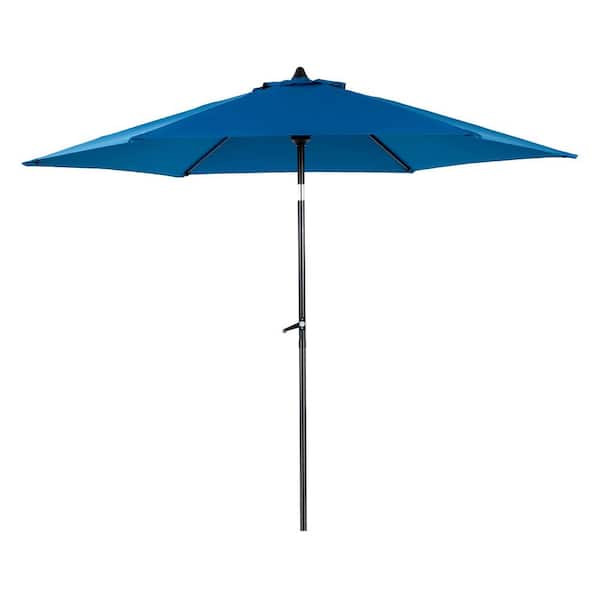 9 ft. Steel Outdoor Cantilever Market Push Button Tilt Patio Umbrella with Crank Lift in Dark Blue