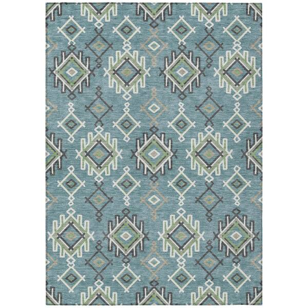 Chantille Machine Washable Indoor/Outdoor Abstract ACN3042 Teal 5 ft. x 7 ft. 6 in. Area Rug